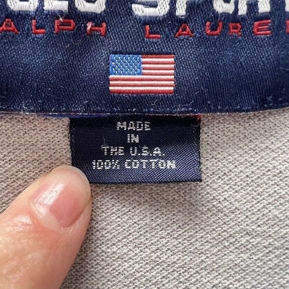 Polo Sport Vintage Ralph Lauren Large Logo Made in USA Grey Polo Shirt M - Picture 3 of 10